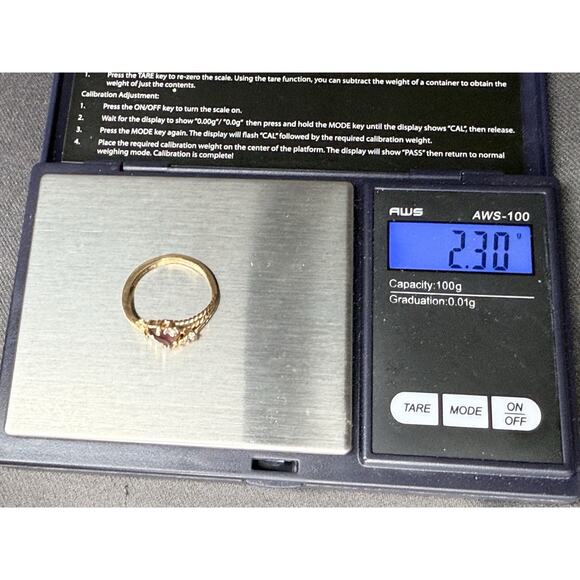 2.3g VINTAGE 18K HGE HEAVY GOLD ELECTROPLATE RING FLOWER GARNET SIZE unknown - Picture 11 of 14